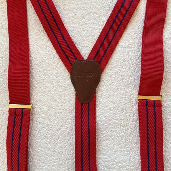 Vintage | Buxton Suspenders | Red | Leather | Gold Tone Hardware | New Condition - Picture 4 of 9